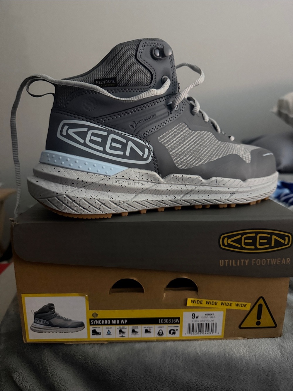 Keen Gray and Light Blue Synchro Mid Hiking Boot